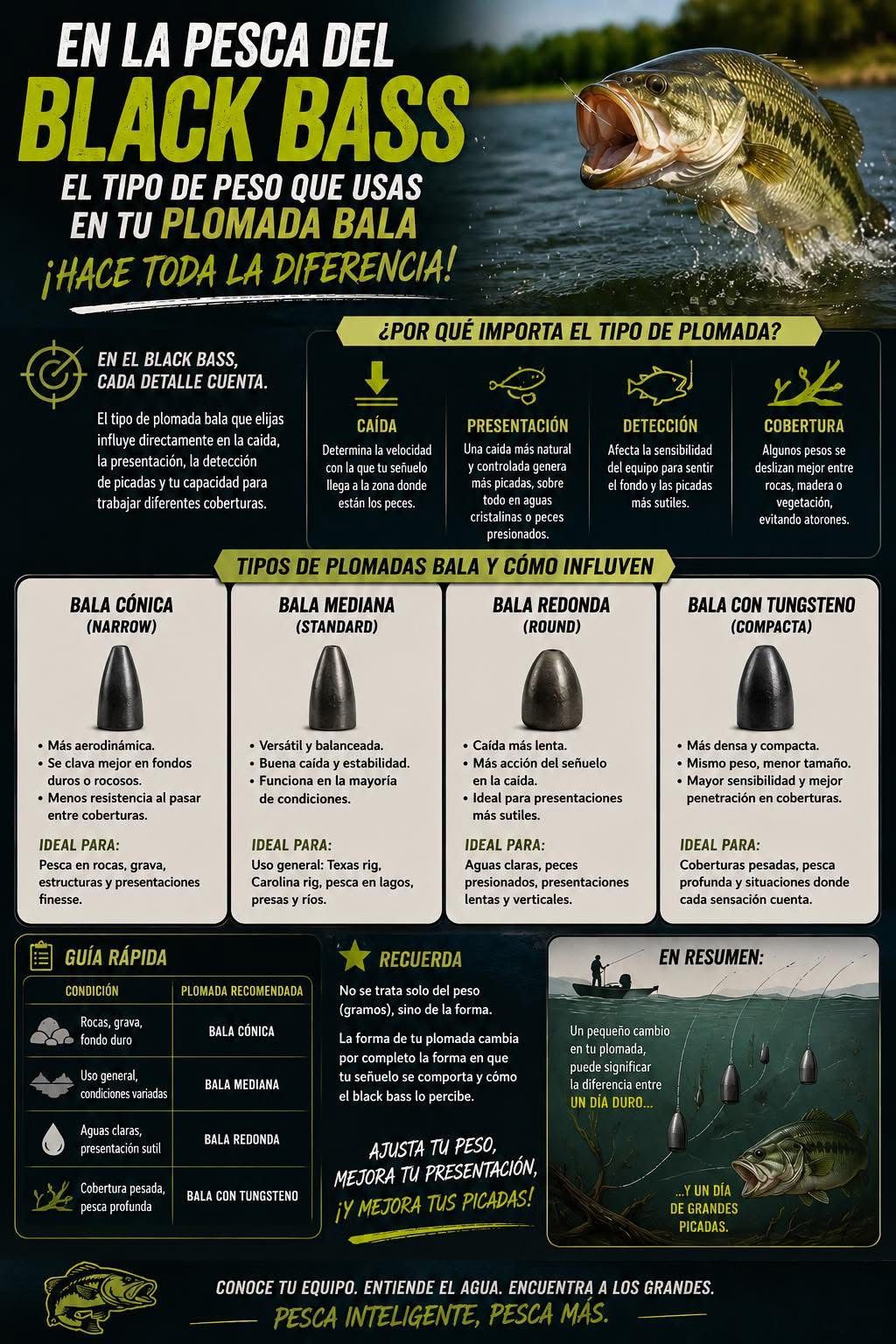 Infographic explaining bullet weight types for black bass fishing